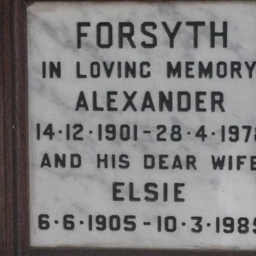 FORSYTH Alexander 1901-1978 &amp; Elsie 1905-1985