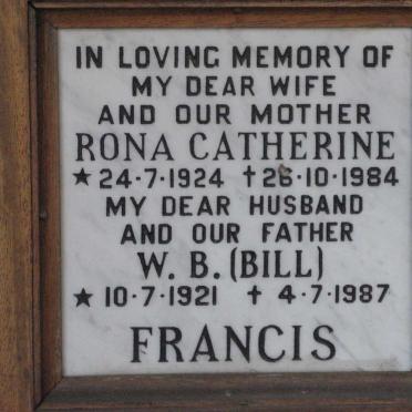 FRANCIS W.B. 1921-1987 &amp; Rona Catherine 1924-1984