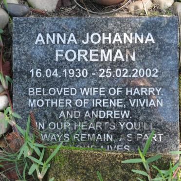 FOREMAN Anna Johanna 1930-2002