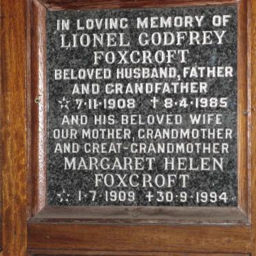 FOXCROFT Lionel Godfrey 1908-1985 &amp; Margaret Helen 1909-1994