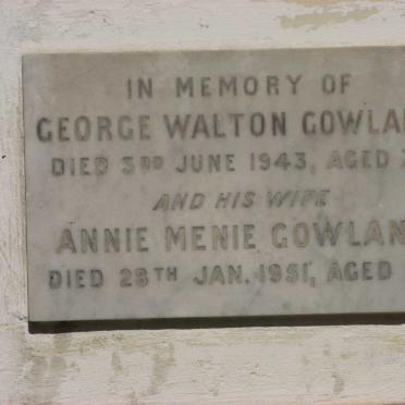 GOWLAND George Walton -1943 &amp; Annie Menie -1951