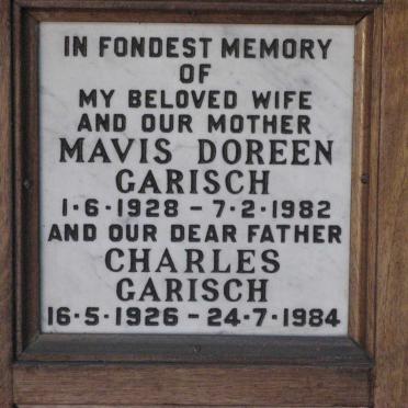 GARISCH Charles 1926-1984  &amp; Mavis Doreen 1928-1982