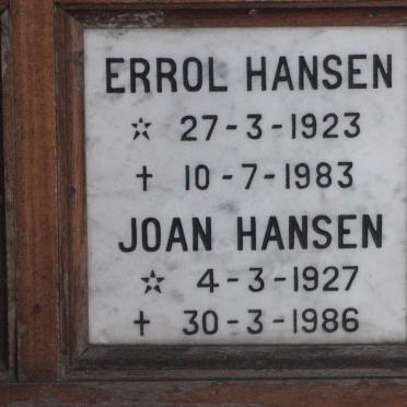 HANSEN Errol 1923-1983 &amp; Joan 1927-1986