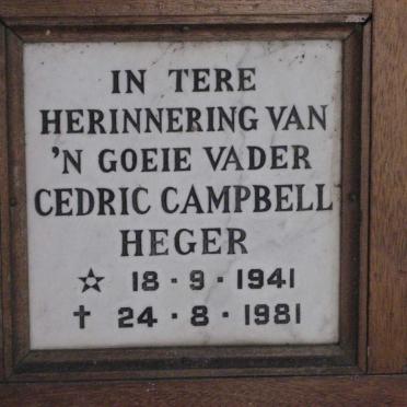 HEGER Cedric Campbell 1941-1981