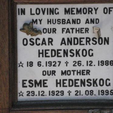 HEDENSKOG Oscar Anderson 1927-1986 &amp; Esme 1929-1995