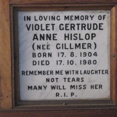HISLOP Violet Gertrude Anne nee GILLMER 1904-1980