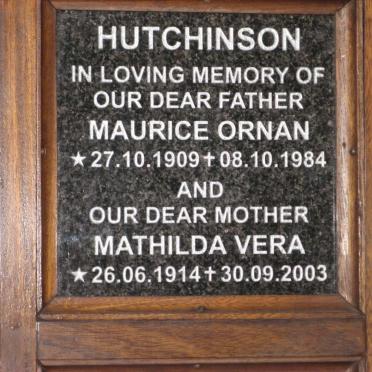 HUTCHINSON Maurice Ornan 1909-1984 &amp; Mathilda Vera 1914-2003