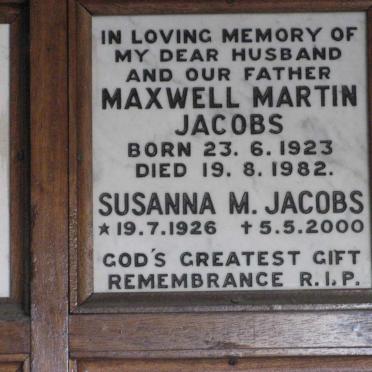 JACOBS Maxwell Msrtin 1923-1982 &amp; Susanna M. 1926-2000