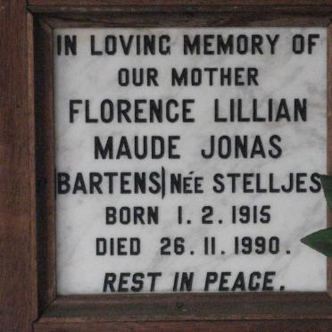 JONAS Florence Lilian Maude previously BARTENS nee STELLJES 1915-1990