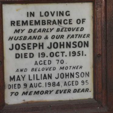 JOHNSON Joseph -1951 &amp; May Lilian -1984