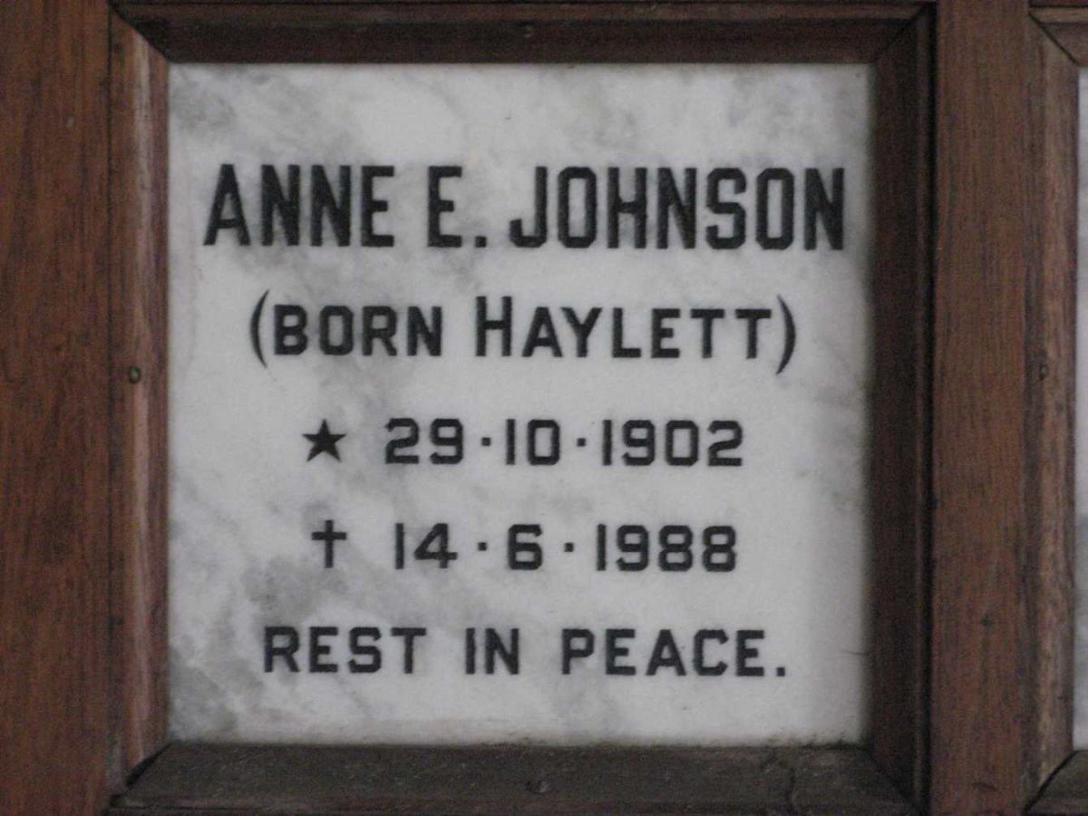 JOHNSON Anne E. nee HAYLETT 1902-1988