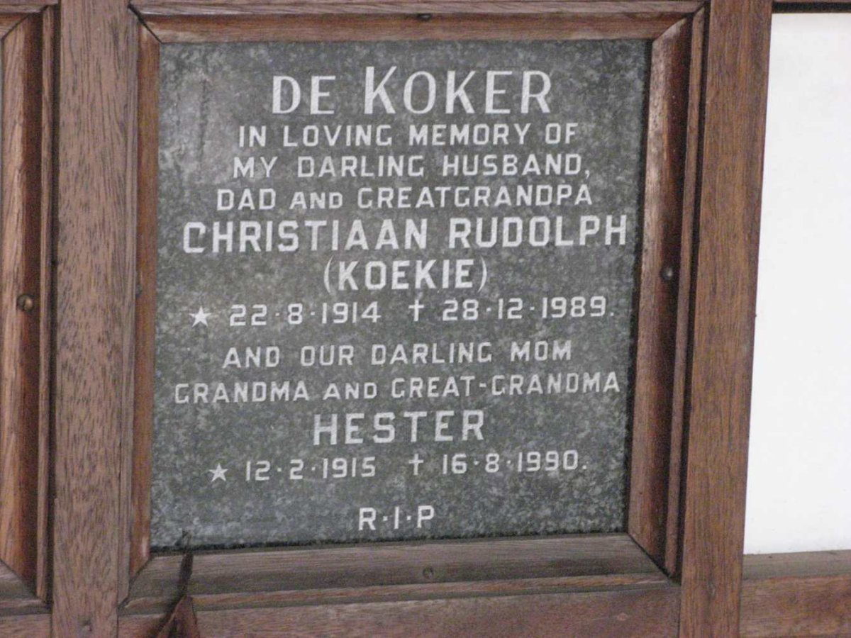 KOKER Christiaan Rudolph, de 1914-1989 &amp; Hester 1915-1990