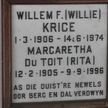 KRIGE Willem F. 1906-1974 :: DU TOIT Margaretha 1905-1996