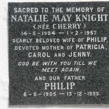 KNIGHT Philip 1905-1995 &amp; Natalie May CHERRY 1904-1957