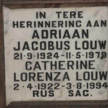 LOUW Adriaan Jacobus 1924-1979 &amp; Catherine Lorenza 1922-1994