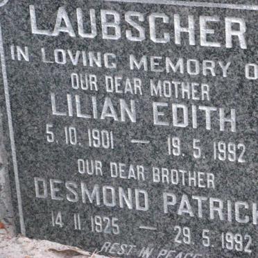 LAUBSCHER Lilian Edith 1901-1992 :: LAUBSCHER Desmond Patrick 1925-1992 