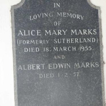 MARKS Albert Edwin -1957 &amp; Alice Mary formerly SUTHERLAND -1955