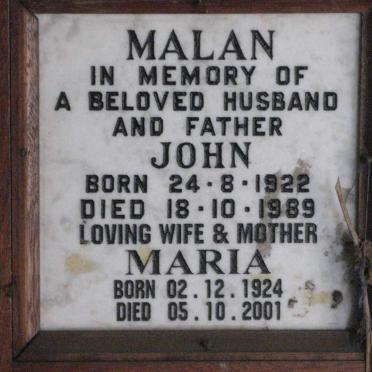 MALAN John 1922-1989 &amp; Maria 1924-2001