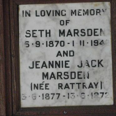 MARSDEN Seth 1870-1942 &amp; Jeannie Jack RATTRAY 1877-1972