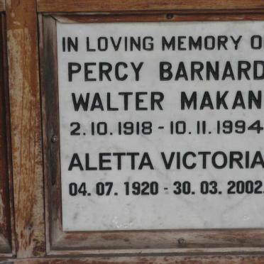 MAKAN Percy Barnard Walter 1918-1994 &amp; Aletta Victoria 1920-2002