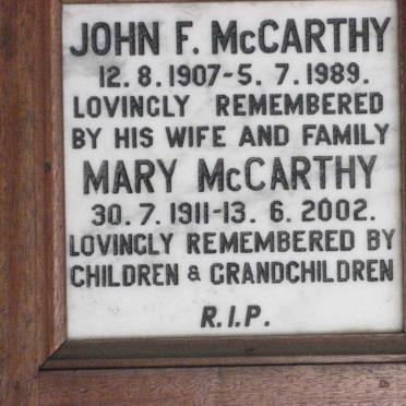 McCARTHY John F. 1907-1989 &amp; Mary 1911-2002