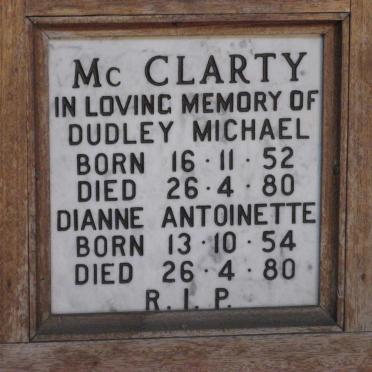 McCLARTY Dudley Michael 1952-1980 &amp; Dianne Antoinette 1954-1980