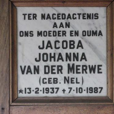 MERWE Jacoba Johanna, van der nee NEL 1937-1987
