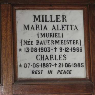 MILLER Charles 1897-1985 &amp; Maria Aletta BAUERMEISTER 1903-1966