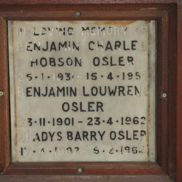OSLER Benjamin Louwrens 1901-1962 &amp; Gladys Barry 1902-1954 :: OSLER Benjamin Charles Hobson 1931-1957