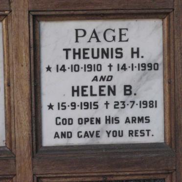 PAGE Theunis H. 1910-1990 &amp; Helen B. 1915-1981