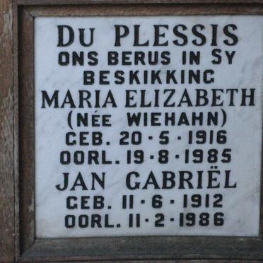 PLESSIS Jan Gabriel, du 1912-1986 &amp; Maria Elizabeth WIEHAHN 1916-1985