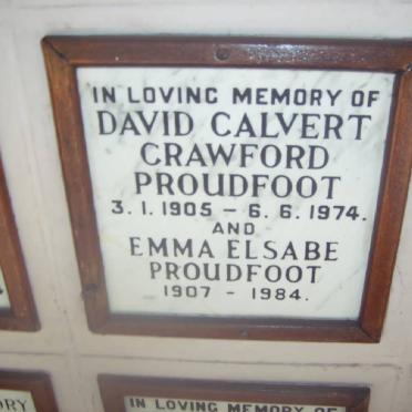 PROUDFOOT David Calvert Crawford 1905-1974 &amp; Emma Elsabe 1907-1984