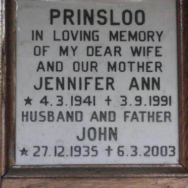 PRINSLOO John 1935-2003 &amp; Jennifer Ann 1941-1991