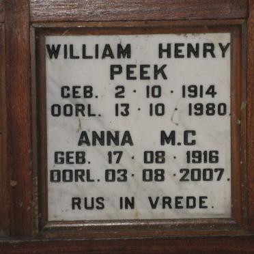 PEEK William Henry 1914-1980 &amp; Anna M.C. 1916-2007