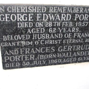 PORTER George Edward -1957 &amp; Frances Gertrude WALLANDER -1960