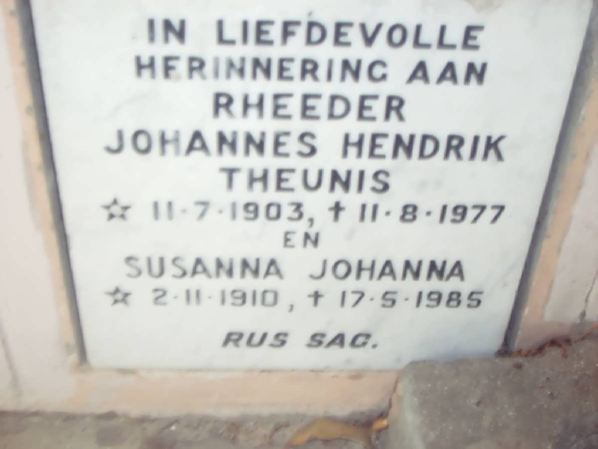 RHEEDER Johannes Hendrik Theunis 1903-1977 &amp; Susanna Johanna 1910-1985