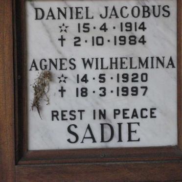 SADIE Daniel Jacobus 1914-1984 &amp; Agnes Wilhelmina 1920-1997