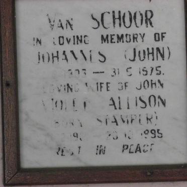 SCHOOR Johannes, van 1903-1975 &amp; Violet Allison STAMPER 1904-1995