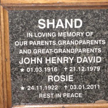 SHAND John Henry David 1916-1979 &amp; Rosie 1922-2011