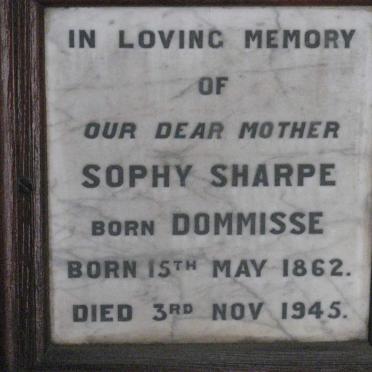SHARPE Sophy nee DOMMISSE 1862-1945