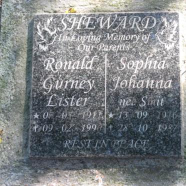 SHEWARD Ronald Gurney Lister 1911-1996 &amp; Sophia Johanna SMIT 1916-1987
