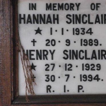 SINCLAIR Henry 1929-1994 &amp; Hannah 1934-1989