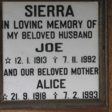 SIERRA Joe 1913-1992 &amp; Alice 1918-1993