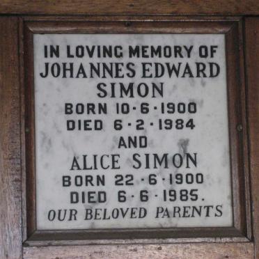 SIMON Johannes Edward 1900-1984 &amp; Alice 1900-1985