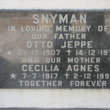 SNYMAN Otto Jeppe 1907-1975 &amp; Cecilia Agnes 1917-1992