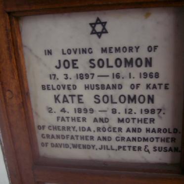 SOLOMON Joe 1897-1968 &amp; Kate 1899-1987