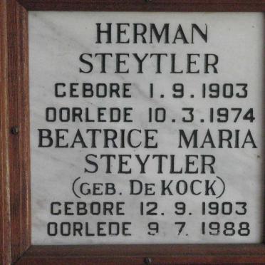 STEYTLER Herman 1903-1974 &amp; Beatrice Maria DE KOCK 1903-1988