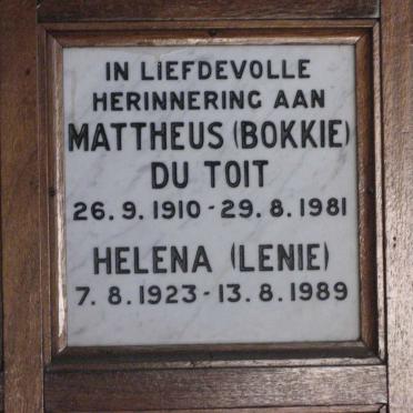 TOIT Mattheus, Du 1910-1981 &amp; Helena 1923-1989
