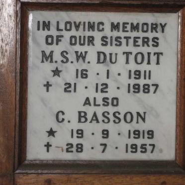 TOIT M.S.W., du 1911-1987 :: BASSON C. 1919-1957