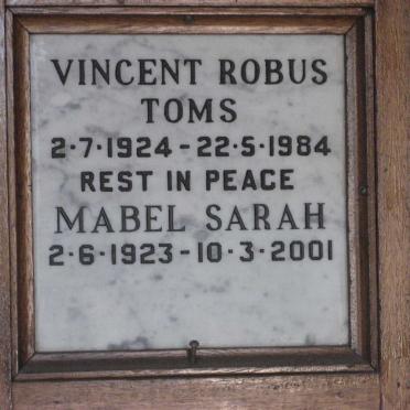 TOMS Vincent Robus 1924-1984 &amp; Mabel Sarah 1923-2001